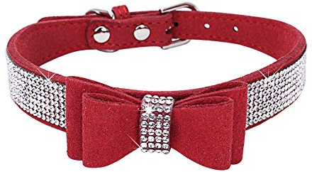HimyBB Hundhalsband med rosett kristall strass justerbar mjuk valp katt husdjur halsband röd medium