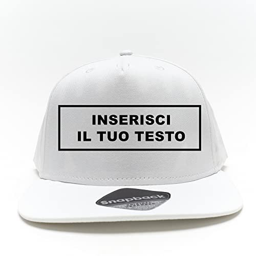 Cappello Con Adesivo Snapback e Visiera Piatta.Personalizzabile con Testo Ricamato, Cappellino con Chiusura In Plastica Regolabile. Bianco