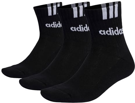 adidas Mixte enfant 3-Stripes Linear Half-Crew Cushioned Socks 3 Pairs, black/white, 7-8 Years