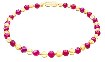 Genuine Amber Necklace From Baltic Sea Made With Polished Lemon & Red Agate 33 cm (13 Inches)