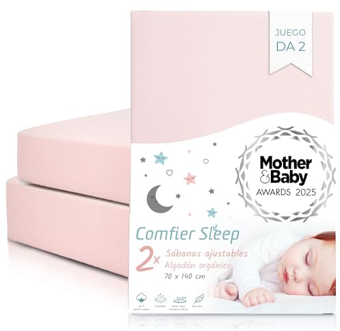 Sábanas Cuna 70x140 cm –100% Orgánico Completamente Natural Juego de 2 Rosa Sábanas Maxicuna 140 x 70 en Algodón Suave – Transpirables