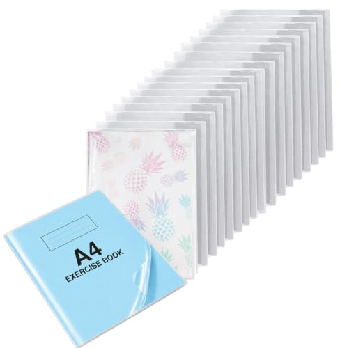 EXERZ A4 Clear Exercise Book Covers 20 Pack PVC Reusable Slip On Sleeves | School Notebook Sleeve Reusable Slip On Jackets Keep books Transparent Protect Pages From Splashes Dirt Wear