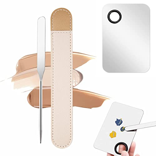 mciskin Makeup Spatula and Palette Set, Makeup Spatula,Foundation Palette Spatula Kit,Korean Makeup Spatula,Stainless Steel Makeup Spatula For Professional(with Leather Case+Palette)