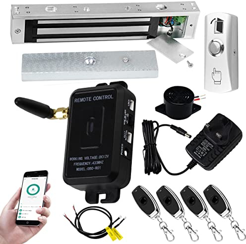jasugKEY Premium Smart APP Unlocking Access Control System Kit, Simplified Wiring Door Lock Set, with Remote Controllers / 280KG Magnetic Lock/DC 12V Power Adapter, Lock Delay Time Adjustable