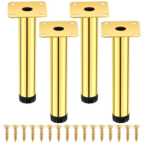 AIMIXUN 4 Pz Piedini per Mobili, Moderno Metallo Gambe per Mobili, 15 cm Piedini per Mobili Regolabili, 6 Pollici Zampe per Mobili per Cabinet Mensole Cucina Divano Tavolo Scrivania Armadio (Oro)