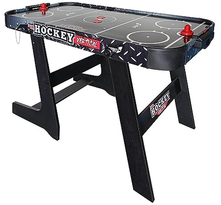 Sport1 Air Hockey Metal Vertikaler Klapptisch Air Mini mit Lüfter 12 V Platzsparender Air-Hockey-Tisch Maße 121 x 60 x 76 cm 2 Griffe und 2 Scheiben inkludiert mit integrierter Punktezähler.