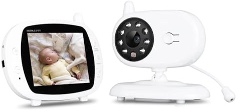Video Babymonitor med Kamera och Ljud, 3,5-tums IPS-skärm Babymonitorkamera med Night Vision 2 Way Audio Lullabies, Pet Camera Nanny Cam No WiFi 1000ft Range ()