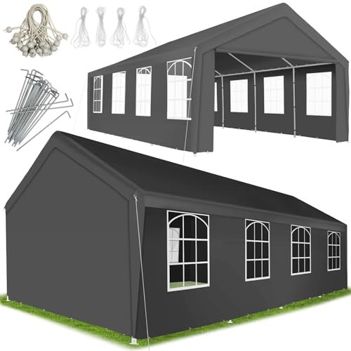 tectake® Pavillon Pliant Tonnelle de Jardin Exterieur Tente de Reception 4x8m Barnum Chapiteau Gazebo Pavillon de Jardin Imperméable avec Fenêtres - Gris