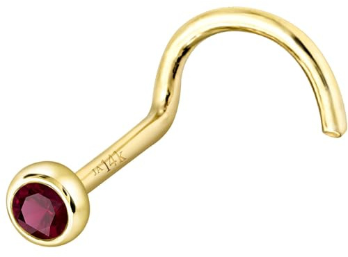 Jewelry Avalanche Solid 14K Yellow Gold Nose Screw Stud Bezel Set 2mm Ruby 22G Cork-screw Nose Stud - July Birthstone Nose Ring Stud NSBZ-RB20YG