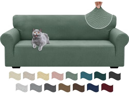 Ystyle Funda Sofa 3 Plazas Ajustable, Fundas para Sofa Elasticas, Funda De Sofa Anti Gatos Perros, Sofa Cover con Reposabrazos, Jacquard Fundas Cubre Sofa Ntideslizante Lavable, Verde Claro