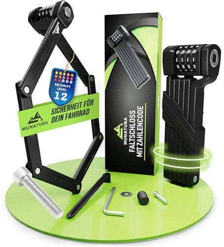MUNATURA Faltschloss Fahrrad Diebstahlsicher [90cm] - Fahrradschloss hohe Sicherheit mit Halterung - Fahrradschloss Zahlenschloss, Fahrrad schloss Faltschloss, bike lock, ebike