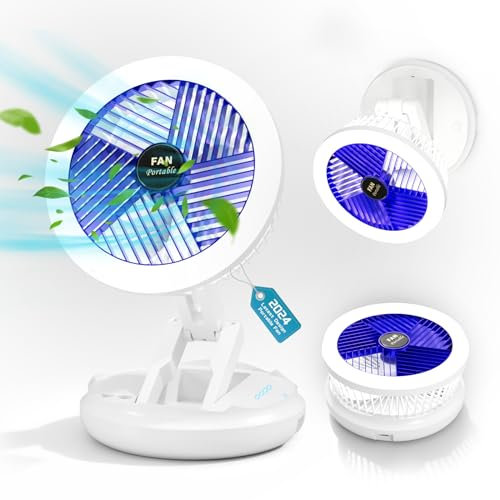 Turbo-Ventilator,4-Geschwindigkeits-Luftzirkulator mit Licht, Akku-faltbarer Ventilator mit Lampe für Zuhause, Büro, Schreibtisch, im Freien, Decke und Wandhalterung (Weiß (mit Licht))