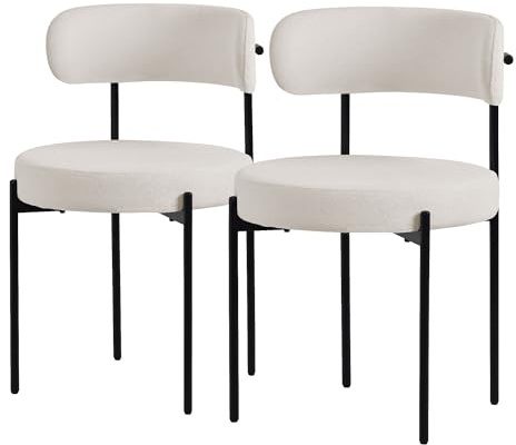 ML-Design matsalsstolar set om 2, köksstol i teddy tyg vit, vardagsrumsstol med ryggstöd, stoppade stolar med svarta metallben, ergonomiska loungefåtöljer, stolar för matsal/vardagsrum