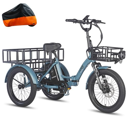 Fafrees F20 Mate elektrisk trehjuling för vuxna [officiell] 3-cykelcykel 48 V, 20 tum för kvinnor och män, e-cykel, mountainbike, lastcykel, elcykel, 180 kg, Ebike Fatbike Trike 873,6 WH (blå)