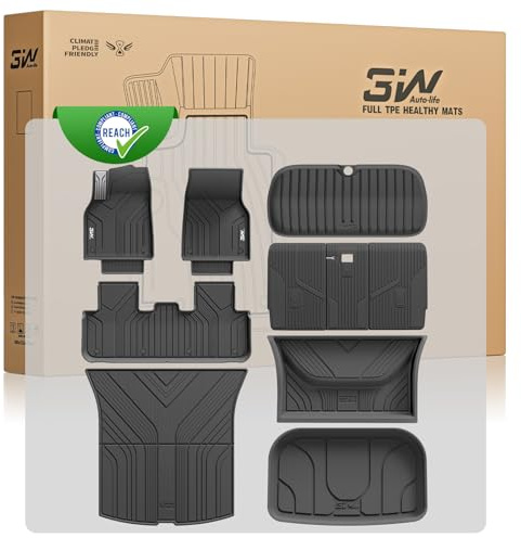 3W 10 delar för Tesla Model Y Juniper 2025-2026 Golvmattor & Bagagemattor | Endast för Premium/Performance | Bilmattor med Metallplatta | TPE Thorex™ Allväder | 3D Skräddarsydd Passform | Hundvänligt