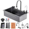 AIVANOTO 80x50cm Wasserfall-Küchenspüle Schwarz, XL Groß Spülbecken Küche, Rechteckig Spüle Edelstahl Mit Siphon, Ablaufgarnitur, Kitchen Sink, 1 Becken Waschbecken Küche, Flächenbündig