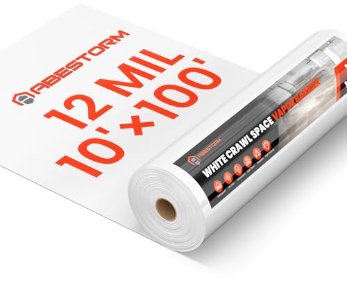 ABESTORM Crawl Space Vapor Barrier, 12 Mil Film 10'x100' Thick Heavy Duty Plastic Sheeting Vapor Barrier for Crawl Space, Encapsulation, Ground Cover, Drop Cloth, Black and White Film