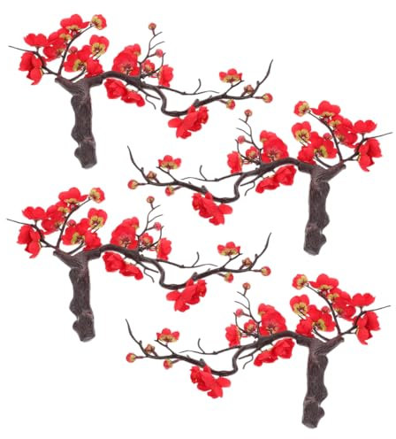 DIKACA Lot De 4 Bouquets De Fleurs De Prunier Décoration D'Intérieur Fausses Fleurs De Cerisier pour Table De Sushi Décoration Fleurs De Prunier Artificielles Fausses
