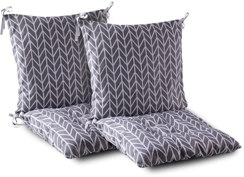 Gaxcent Pack of 2 Seat Cushions with Backrest, Low-Back Cushion Garden Chair (40x80cm), Removable, Grey