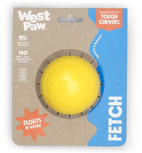 WEST PAW Boundr Ball Jouet pour chien à rapporter - Jouets rebondissants pour chiens, rapporter, mâcher, jouer - Boules flottantes recyclables - Grand pissenlit jaune