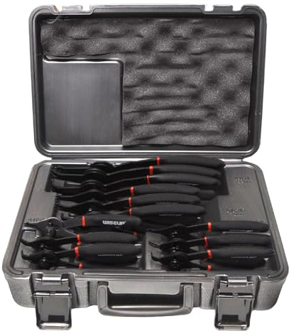 WISEUP 12 Pcs Snap Ring Pliers Set, Heavy Duty Internal/External Circlip Pliers Kit tool, Straight/Bent Jaw Tips with Storage Case for C-Clip Ring Remover