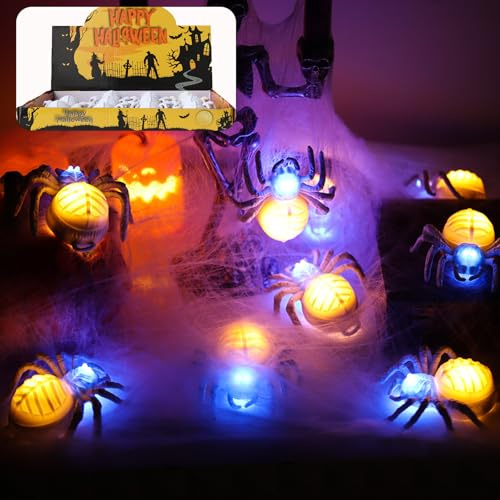 Halloween Deko Draußen Indoor Laternen Kinder,12 Stück Halloween Spinne Teelichter Led Grusel Deko,Helloween Deko Aussen Kinderlaterne Kürbislaterne Laternenlicht Für Tisch Gartendeko Led Kerze