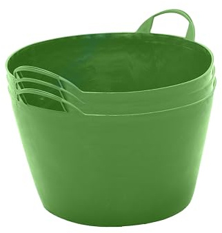 BiGDUG Plastic Flexi Tubs (65 Litre) - Pack of 3 - Recycled Green - Heavy Duty Trugs Flexible Storage Bucket - Multi Purpose Round Container