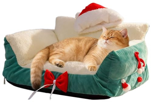 Plyschhundsäng, avtagbar och tvättbar husdjurssoffa, sängar för julen, vintervarma kattbädd och hundsängar, lugnande hundkorg, 50 x 35 x 25 cm