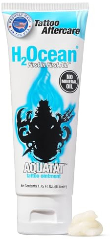 H2Ocean Aquatat Tattoo Healing Ointment - Tattoo Aftercare Cream for Tattoo Supplies - Fragrance- & Dye-Free Tattoo Care Ointment with Vitamins A & B - 1.75 oz
