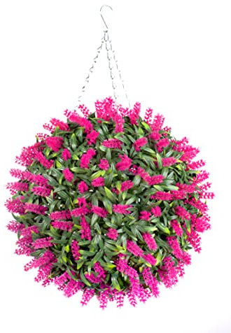 Best Artificial 38cm Pink Lavender Flower Ball Lush Long Leaf Topiary Grass **UV Fade Protected**
