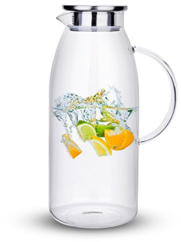 Purefold 100 Ounces Large Glass Pitcher with Lid, Hot/Cold Water Pitcher with Handle, Juice and Iced Tea Beverage Carafe