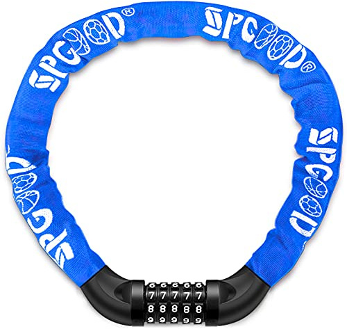 SPGOOD Bike Lock with Combination, Bicycle Lock with Chain(Dark Blue) | Theft Protection, Nylon Outer Sleeve Protects the Chain from Rust, 5-Digit Combination, Suitable for Bike, E-Bike, Scooter