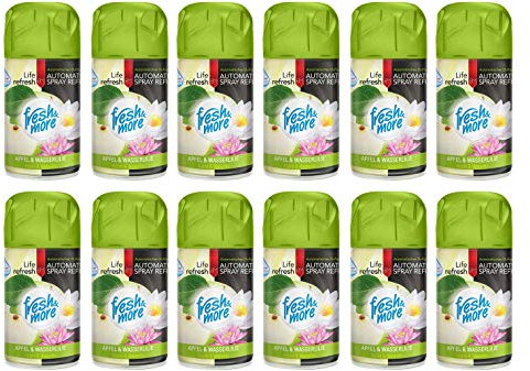 Fresh & More Lufterfrischer Nachfüller 12er Pack Apfel & Wasserlilie 250ml - Duft Nachfüller kompatibel mit Air Wick Freshmatic, Glade Brise - Duftspray für Geruchsneutralisierung & Frische