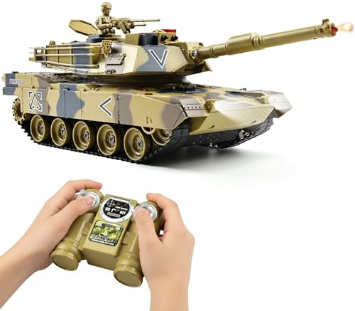 KAIM 1/24 RC Tank,Remote Control Tank for Boys with Smoke, Lights & Sounds,2.4GHz US M1A2 Abrams Army Model,Military Toys Gift for Kids Ages 6+