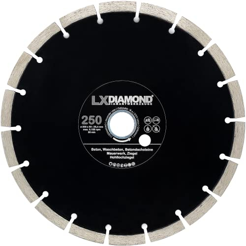LXDIAMOND Diamant-Trennscheibe 250mm x 25,4mm - für Schneidetische, Brückensägen - Diamantscheibe zum Trennen von Stein, Beton, Ziegel, Mauerwerk - 250 mm Steinscheibe in Profi Qualität