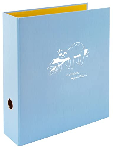 goldbuch 33 129 Folder Cheeky & Free Light Blue Sloth Motif Lever Arch File Dimensions 28.5 x 32 x 8 cm Cover Made of Art Print with White Embossing Stapler with Lever Mechanism Blue