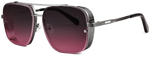 FEISEDY Vintage 70s 80s Gafas de Sol Steampunk Cuadradas de Hombre Grandes con Montura de Metal y Protección UV400 B2894