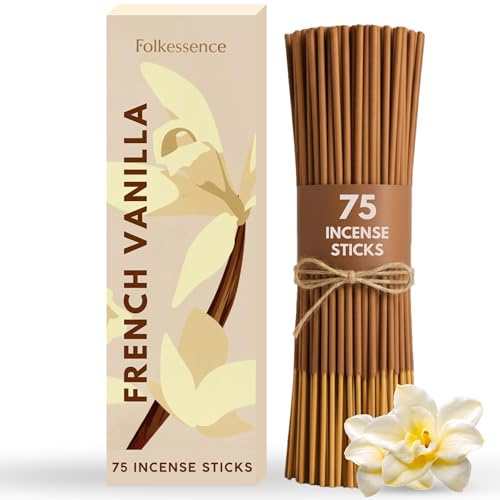 Folkulture Incense Sticks (75 Sticks) |8 Premium French Vanilla Incense Sticks For Meditation, Aromatherapy, Stress Relief Gifts | No Charcoal,Organic, Non Toxic, 45 Mins, Long Burning Insence-Sticks