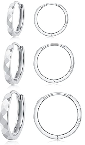 Cangall Creolen Silber 925 Klein, 3 Paare 925 Sterling Silber Creolen Ohrringe Set, Hypoallergen Silber Damen Kreolen Ohrringe, 9/11 / 13mm Unisex Schlafen Knorpel Kreolen Silber Ohrringe