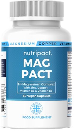Nutripact Magnesium 6-in-1 Complex 1757mg – Triple Magnesium (Glycinate, Citrate & Malate), Zinc, Copper, Vitamin D3, Vitamin B6 – High Strength Magnesium Supplement - 60 Vegan Capsules (not Tablets)