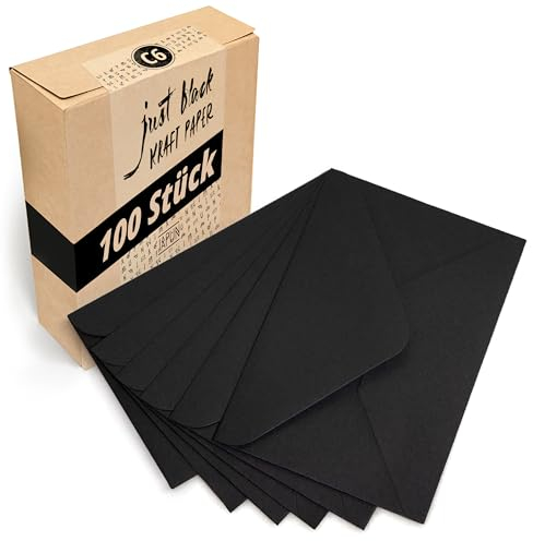 Japun – Briefumschläge (100 Stück) aus Papier, Kuvert, Umschlag ohne Fenster - DIN C6-162 x 114 mm - schwarz