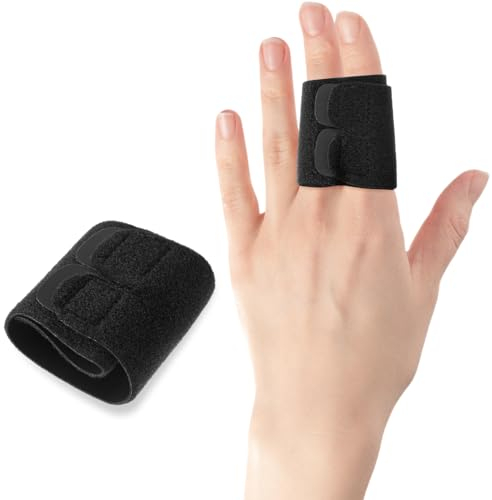 COMNICO Two-Finger Splints, Nylon Adjustable Finger Buddy Wrap Straps Compression Sleeves Protectors for Sport Basketball Tennis Volleyball Badminton (Black)