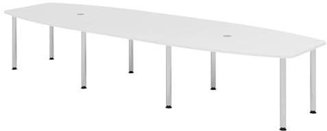 bümö Konferenztisch oval 400x130 cm großer Besprechungstisch in weiß, Besprechungstisch mit Chromfüßen, Meetingtisch für 14 Personen, XXL-Tisch für Besprechungsraum & Meeting