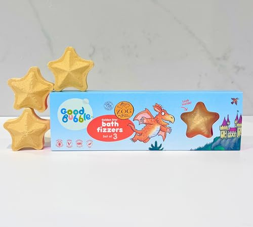 Good Bubble Zog Golden Star Bath Fizzers - Set of 3 Toddler Bath Bombs - Dragon Fruit & Orange Allergen-Free Fragrance - Fun Sensory Foaming Bath Experience for Kids
