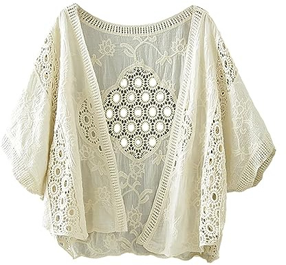 IQYU Cárdigan corto de algodón para mujer, chaqueta de verano fina, bolero, festivo, corto, elegante, cárdigan ligero de manga corta, chaqueta de verano, fiesta, boda, hueco, cárdigan chaqueta de