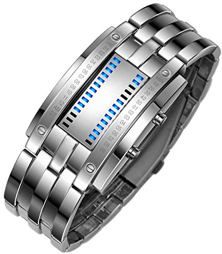 Herren Armbanduhr Armband Digital Sport Luxus Herren Stahluhren Datum LED Edelstahl Herrenuhr Armbanduhr Damen Angebot (Silver, One Size)