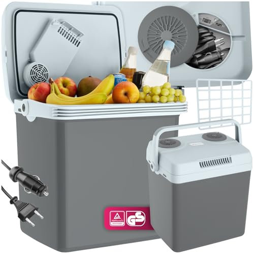 tectake® elektrische Kühlbox mit 25 L, Kühl- und Warmhaltefunktion, leise Kühltasche elektrisch, für Auto oder Steckdose, mini Kühlschrank für Camping, Getränke, Thermobox mit Strom, ECO Mode