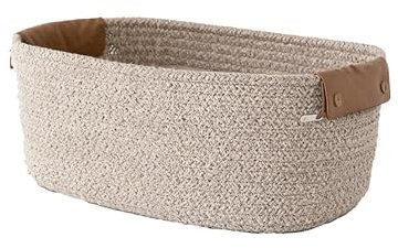 Panier Rangement, Panier de Rangement Salle de Bain, Petit Paniers de Rangement en Corde de Coton Tressé pour Cuisine Chambre, Organisateur Table a Langer (28 x 17 x 11 cm) (Brun, 28 * 17 * 11cm)