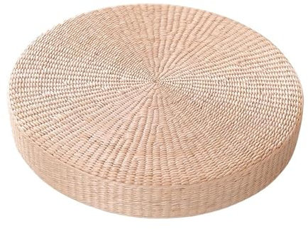 Coussin de sol en paille pour mobilier de terrasse - Rond tricoté - Avec poufs rembourrés (70 x 10 cm)