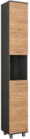 Vicco Armario Alto Ilias, Antracita/Roble Dorado, 30.2 x 190 cm con 2 Puertas, para Guardar artículos de baño y Productos de Cuidado Personal